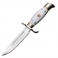 Нож Финка НКВД Звезда, 95Х18, фторопласт, литье мельхиор с проставками из желтой микрофибры Нож Финка НКВД Звезда, 95Х18, фторопласт, литье мельхиор с проставками из желтой микрофибры